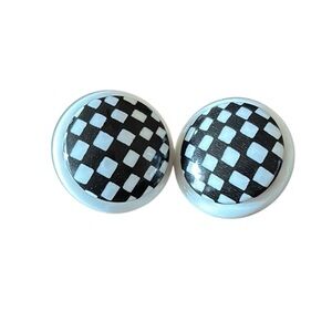 Vintage Earrings | Black & White Checkered Round 80’s Fashion | Retro Vibes Pair